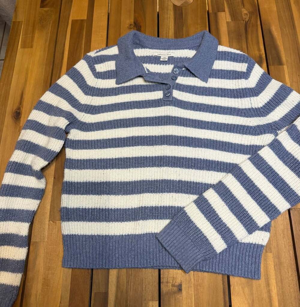American Eagle Striped Collared Sweater Size L